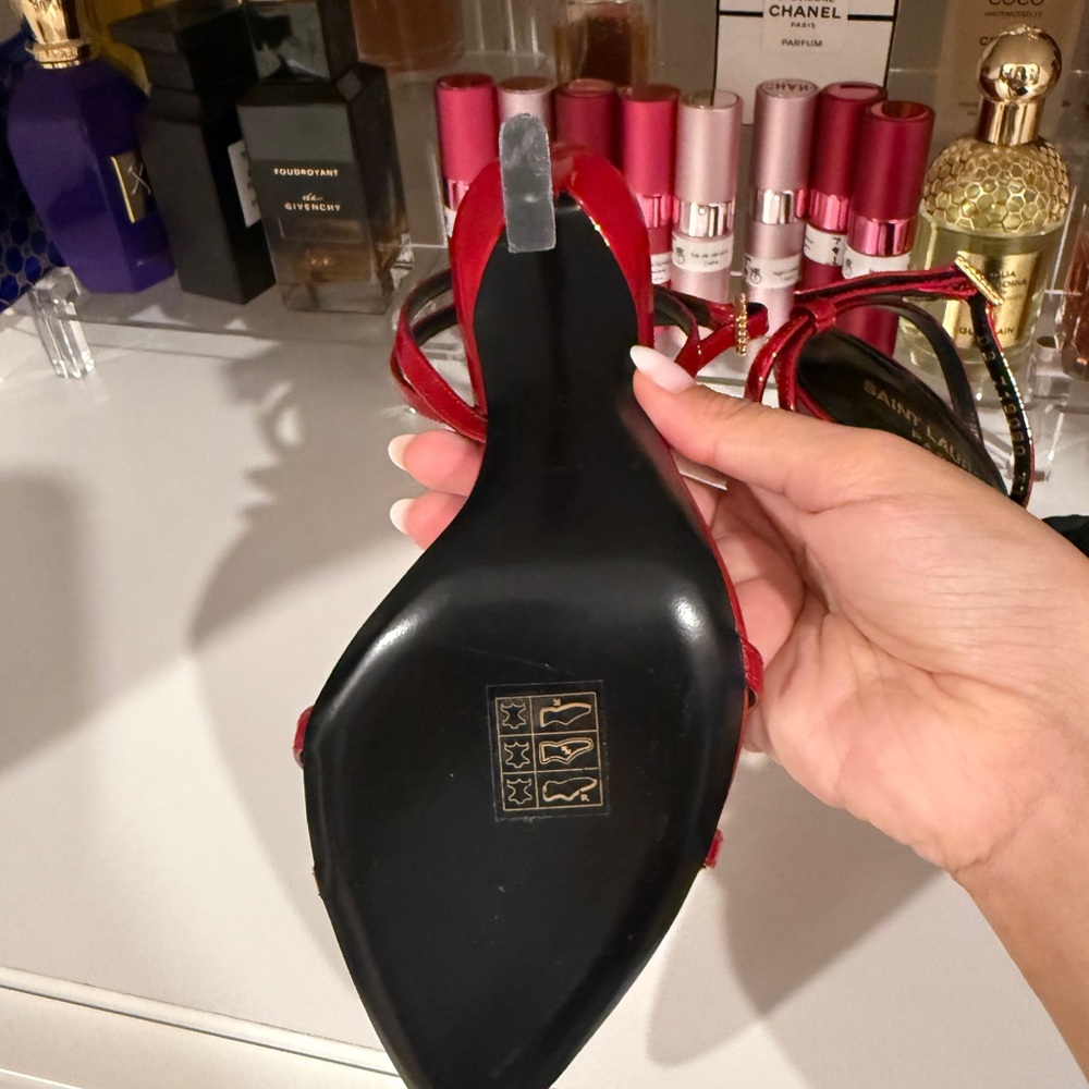Yves Saint Laurent Red Patent Strappy Heel - Picture 6 of 8